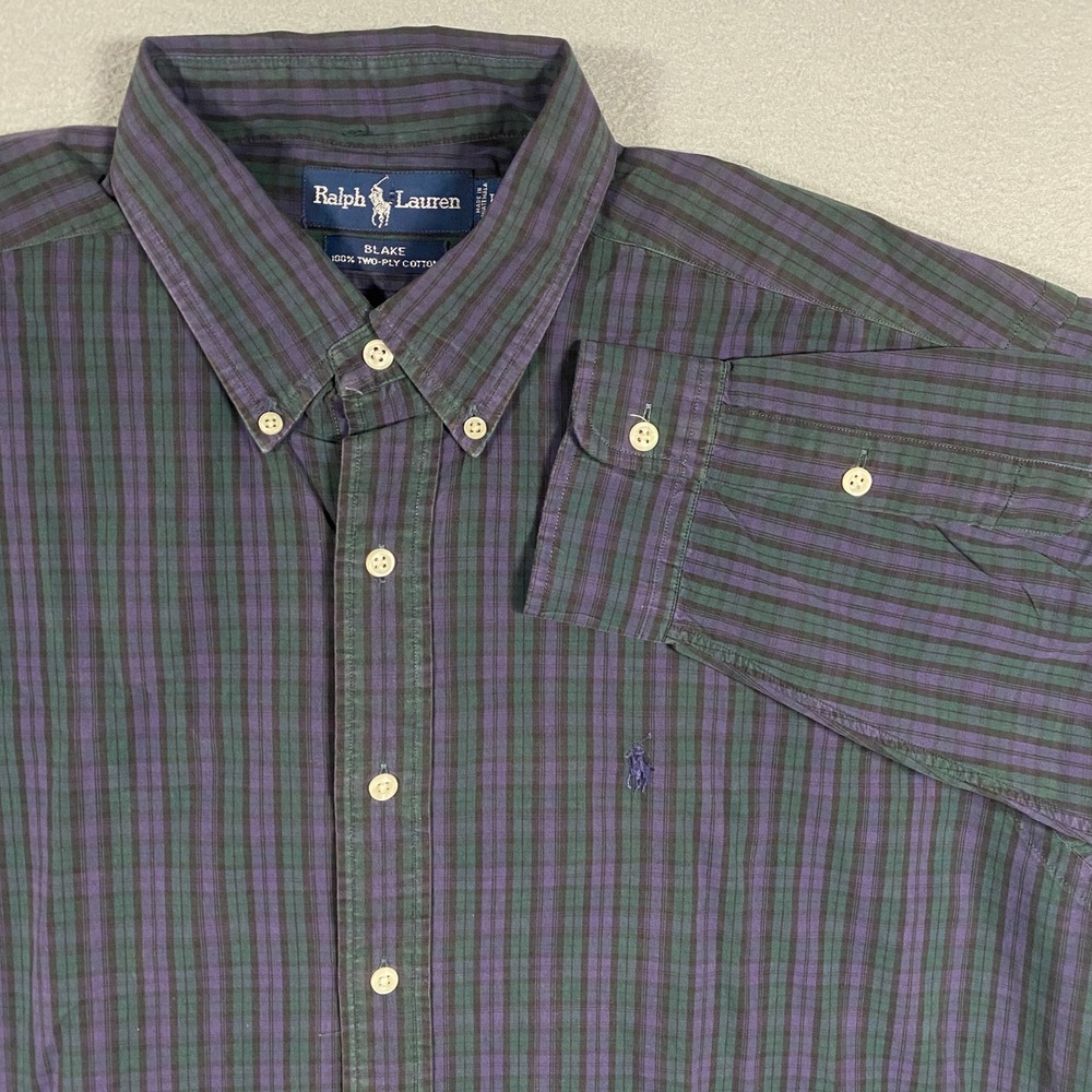 Ralph Lauren Shirt Mens Large Purple Plaid Blake Two-Ply Long Sleeve Button Down